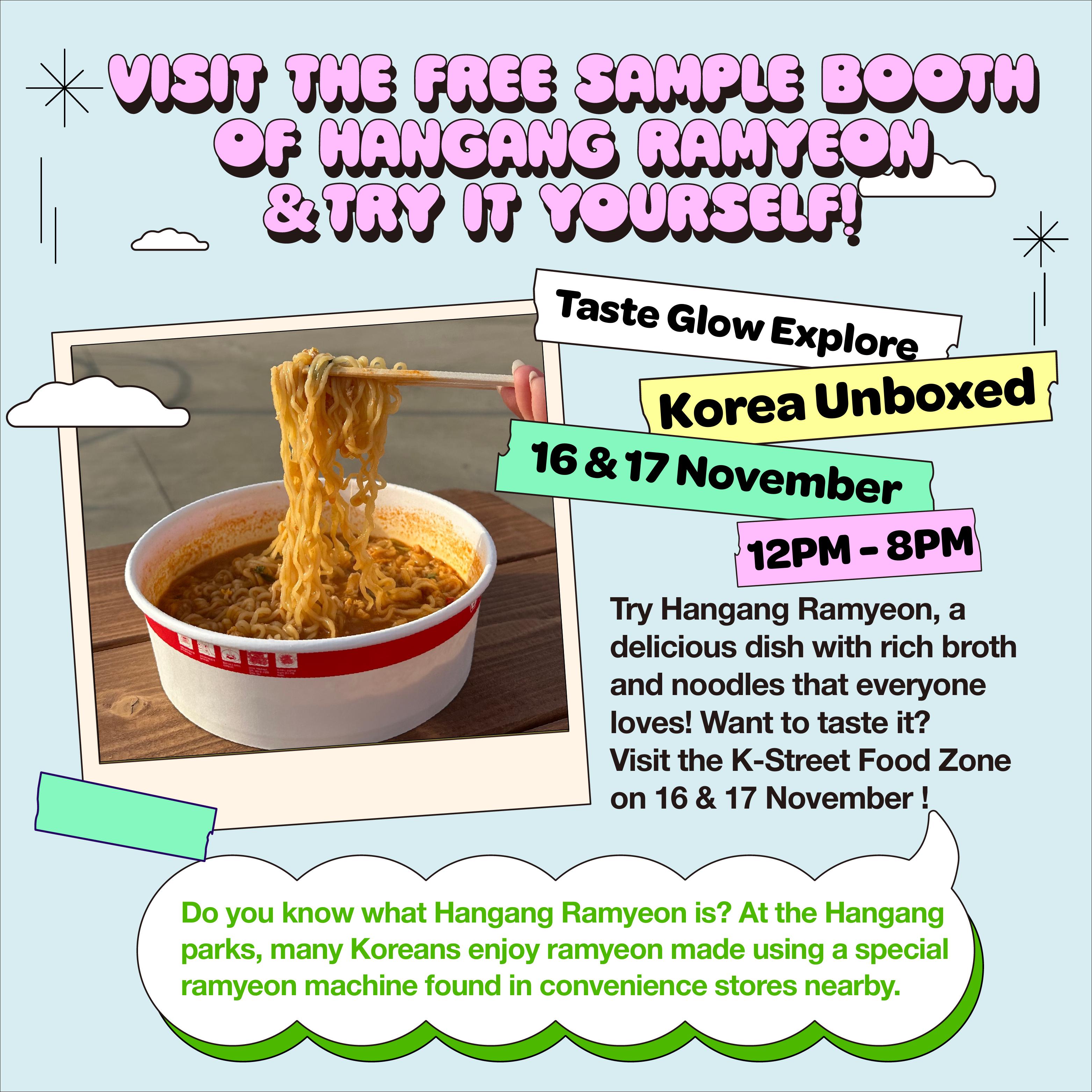 한강라면 visit the free sample booth of hangang ramyeon and try it yourself!