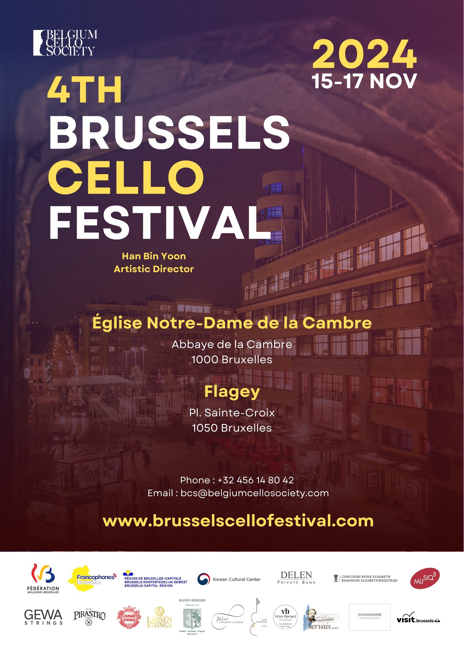 2024 브뤼셀 첼로 페스티벌 (Brussels Cello Festival 2024)  2024년 11월 15-17일 @ 플라제, 노트르담 드 라 캉브르 성당